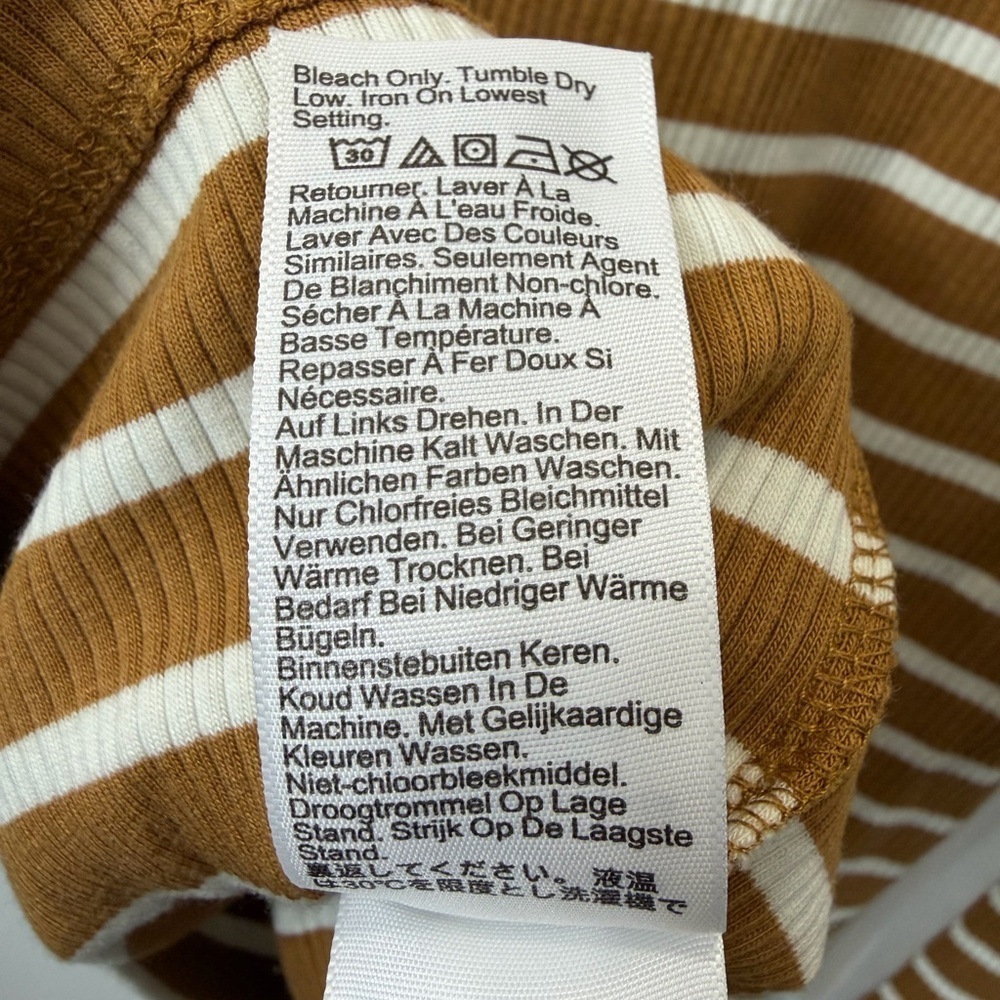 J.Crew Ribbed Mock Neck Striped Sweater M Camel Brown White Coastal Classic - Picture 7 of 8